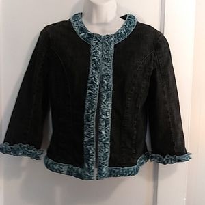 Dressbarn denim jacket with blue velour trim. Size Small.